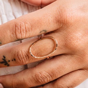 Open Oval Ring Bold Minimalist Jewelry | Oversized Negative Space Band, Lightly Hammered Texture | Sterling Silver, Rose Gold Filled, Gift