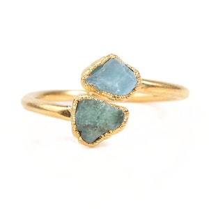 Two Birthstone Ring - Toi Moi Personalized Jewelry - Raw Gemstones, Sterling Silver, Mothers Gift, Anniversary Keepsake