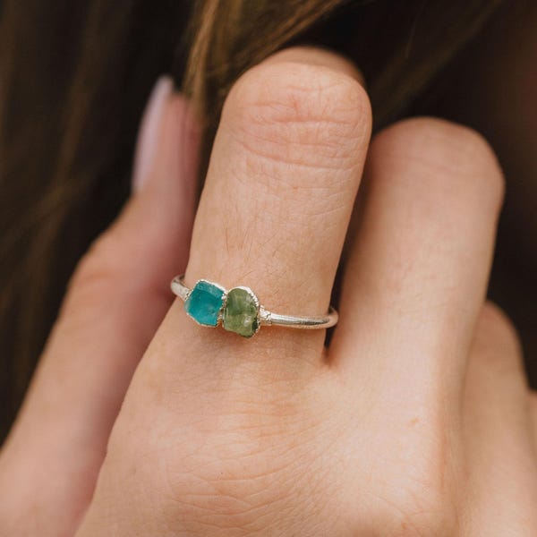 Anillo de piedra de nacimiento para madres, anillo de piedra cruda personalizado