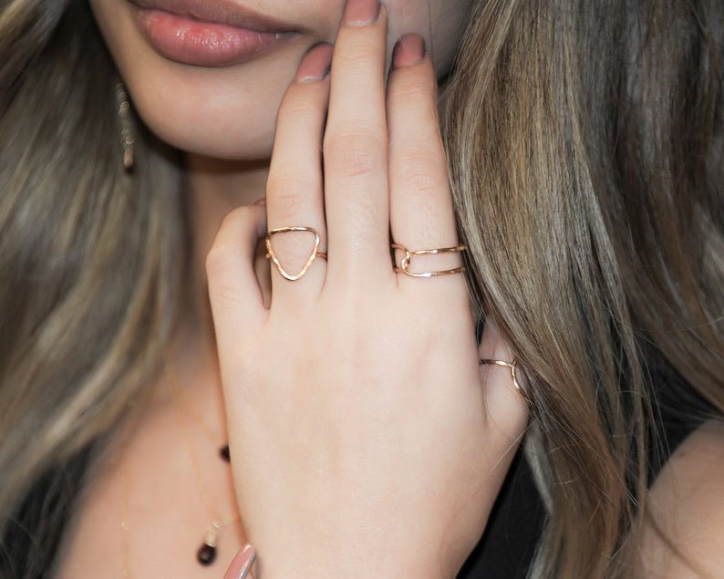 Triangle Ring / Simple Ring / Simple Delta Ring / Open Delta Ring / Gold or Rose or Silver Simple Ring / Boho / Chic / Simple Ring imagem 4