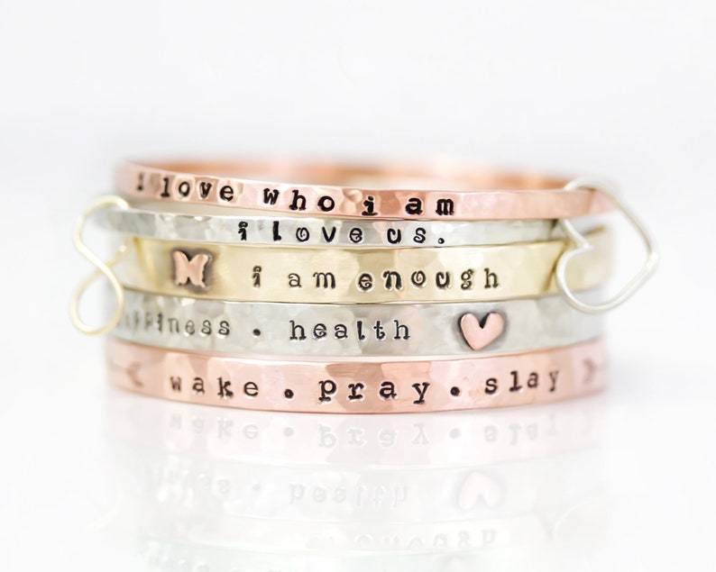 Personalized Jewelry / Gift For Her / Graduation Gift / Power Phrase Bangle / Travel Gift / Inspirational Bracelet / Positive Words image 3