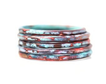 Stacking Rings / Stackable / Mint on Red Patina Rings / Stacking Rings / Mint Ring / Mint Jewelry / Patina / Colorful Stacking Rings / Gift