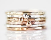 Stacking Rings - Gold Silver Rose Set of 6 - 3 Nugget Rings and 3 Stackers Mixed Metal