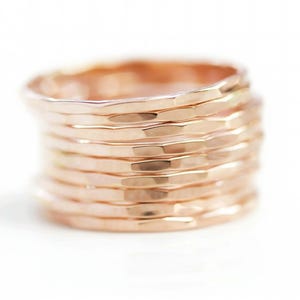 14K Rose Gold Filled Ring Ultra Thin, Hammered Stacking Band (18 Gauge, Handmade, Minimalist Jewelry)