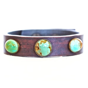 Turquoise Leather Rustic Cuff / Genuine Leather Bracelet/ Gift for Her / Gift for Him / Bohemian Style / Genuine Turquoise