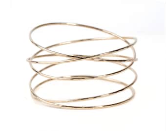 Wrap Bangle Bracelet: Organic Textured Design, Handmade Bold Bracelet (14K Fill, Sterling Silver, Brass, German Silver)