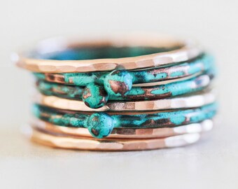 Stacking Rings / Stackable Rings / Mint Stacking Ring / Rose Gold Stackable / Nugget Rings / Stack Rings / Winter Trends