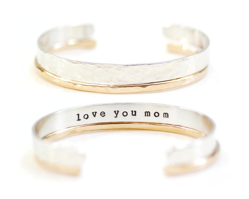 Personalized Gifts for Mom / Mothers Day Gift / Love You Mom / Meaningful Gift For Mom / Personalized Cuff Set / Mom Bracelets From Daughter image 1