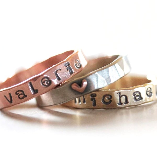 Personalized Custom Name Ring in Silver, Brass, or Copper, Kids Name Rings, Stacking Jewelry, Handmade Jewelry, Stamped Rings