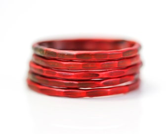 Red Ring / Stacking Rings / Patina Ring Set / Stackable / Stacking Rings / Red Stacking Ring / Red Jewelry / Patina / Colorful Stacking Ring