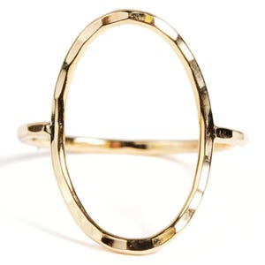 Oval Ring | Simple Gold Jewelry | Hand Forged Open Design, 14K Gold Filled | Adjustable Fit, Lightweight Everyday Wear
