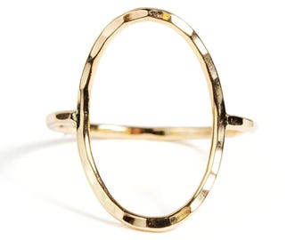 Oval Ring | Simple Gold Jewelry | Hand Forged Open Design, 14K Gold Filled | Adjustable Fit, Lightweight Everyday Wear