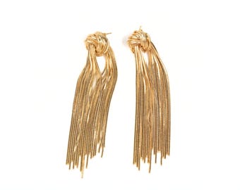 Gold fringe earrings, statement chain tassel earrings