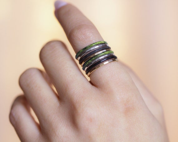 Patina Stacking Rings / Thin Rings / Stackable Rings / Stack / Patina /  Silver Stack Ring / Stacking Ring Set / Stack Rings / Forest Dreams - Etsy