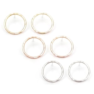 Open Circle Post Earrings: Simple Handcrafted Minimalism - Eco Friendly Metals, Gift Ready Packaging, Lightweight Wear