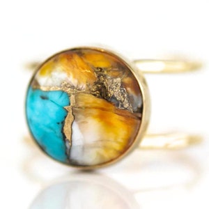 Anillo llamativo / Anillo turquesa / Joyería turquesa / Regalos para ella / Anillo turquesa de cobre con ostras / Anillo de oro / Anillo de plata / Anillo hecho a mano