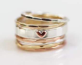 Valentines Day Gifts For Her / Stacking Rings / Heart / Birthday Gift / Stackable Rings / Gift / Gift for Her / Wife Gift / Anniversary Gift