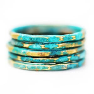 Stacking Ring / Patina Ring / Patina Jewelry / Rustic Ring / Oxidized / Green Ring / Stackable Rings / Colorful Stacking Ring / Mint Gold