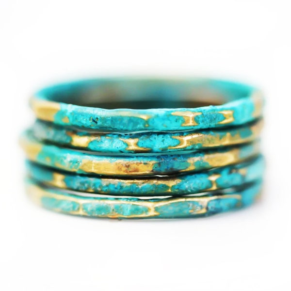 Stacking Ring / Patina Ring / Patina Jewelry / Rustic Ring / Oxidized / Green Ring / Stackable Rings / Colorful Stacking Ring / Mint Gold