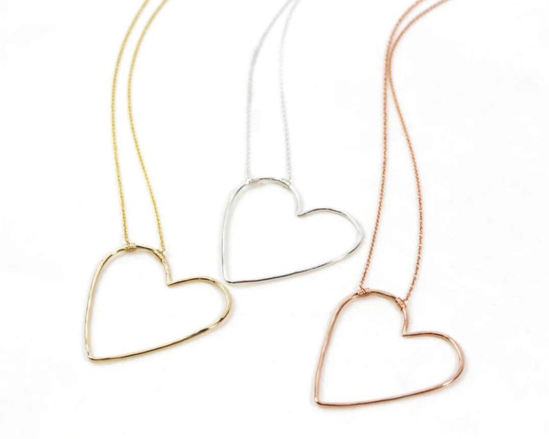 Collar de corazón - Colgante de corazón abierto con alambre - Chapado en oro de 14 quilates, plata de ley, metales ecológicos, idea de regalo para el amor propio imagen 1