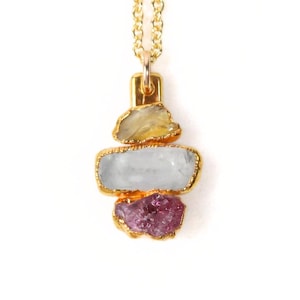 Birthstone Necklace Family Keepsake: Raw Multistone Bar Pendant, Vertical Layout (Custom Sizes, 14k Gold or Silver)