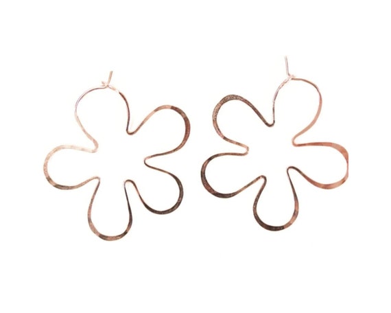Flower Hoop Earrings Retro Daisy Hoops, Lightweight Floral Jewelry (Sterling Silver, 1.5" & 2.5", Handmade)