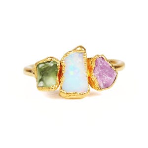 Personalized Jewelry - Raw Gemstone Mothers Ring - Organic Birthstones, 18k Rose Gold Plate, Custom Stone Selection, Gift For Mom