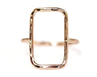 Rectangle Ring | Minimalist Geometric Jewelry | Open Design, Handmade in 14k Gold Filled or Sterling Silver, Stackable Style