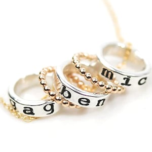 Collana con nome personalizzato - Regalo personalizzato per la mamma - Distanziatori in metallo misto, lettere fatte a mano, gioielli fatti a mano, argento sterling e oro riempito