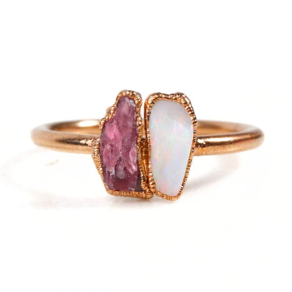 Ring rauwe geboortesteen, gepersonaliseerd cadeau moeder: biologische edelstenen - koper, 18k roségoud, sterlingzilveropties, gepersonaliseerde aandenken