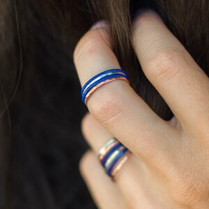 Blue Rings / Stacking Rings / Stacking Ring Set / Patina Rings / Skinny Ring / Blue Ring / STARRY Night Collection image 3