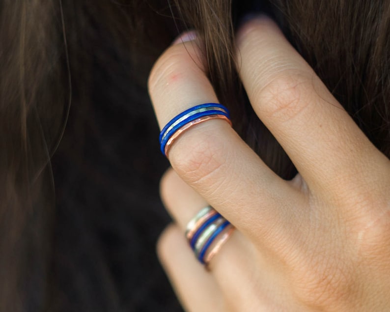 Blue Rings / Stacking Rings / Stacking Ring Set / Patina Rings / Skinny Ring / Blue Ring / STARRY Night Collection image 3