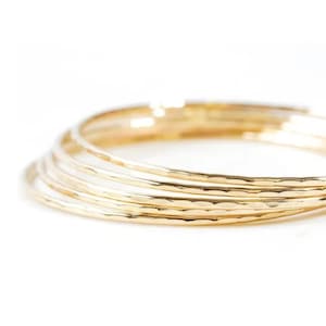 Hammered Gold Bangle: Textured Minimalist Design - 14K Gold Filled, Thin Stacking Bracelet for Women