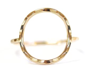 Hammered Ring Open Circle Band, Textured Finish (14k Gold Filled or Sterling Silver, Dainty Stackable, Everyday Minimalist)