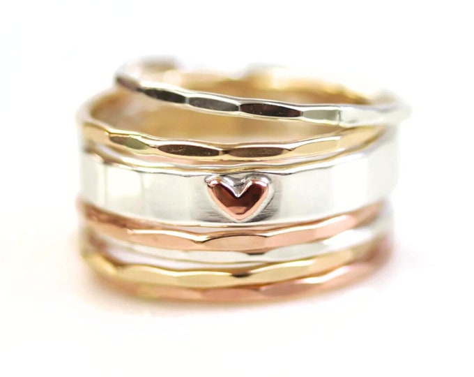 Mom Gift / Mothers Day Gift / Stacking Rings / Heart / Birthday Gift / Stackable Rings / Gift / Gift for Her / Wife Gift / Anniversary Gift