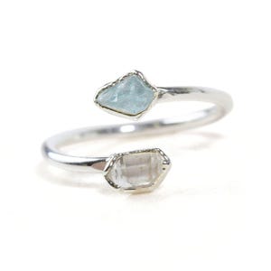Anillo con piedra natal en bruto / Anillo de dos piedras: Gemas naturales en bruto - Joyería para parejas, oro de 14k o 18k, joyería hecha a mano