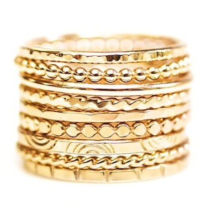 Stapelringe | Zierliche Dünne Band Schmuck | Strukturierte Designs, Sterling Silber, Gold Filled, Schichtenset