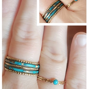 Photo shows the patina rings from this listing paired with our 14 karat textured stacking rings and our birthstone ring. Mix and match to create a fun personalized and unique set of stackable rings.