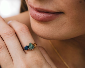 Birthstone Ring Mom, Personalized Jewelry, Organic Gemstone Electroformed Band (14k Gold Filled, Custom Sizes, Durable Finish)