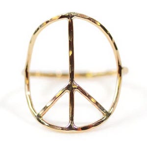 Peace Sign Ring | Peace Ring | Hammered Oval in Sterling Silver or Gold Filled