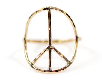 Peace Sign Ring | Peace Ring | Hammered Oval in Sterling Silver or Gold Filled
