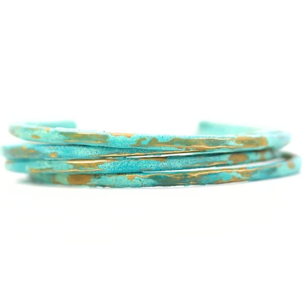 Stackable Bracelets / Stacking bracelets / Patina Bracelet / Mint on Brass Patina / Handmade / Mint Cuff / Boho Cuff / Colorful Patina