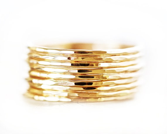 Gold Stacking Rings, Delicate Bands, Ultra Thin Minimalist Style (14k Gold Filled, Handmade, Stackable Set Sizes)