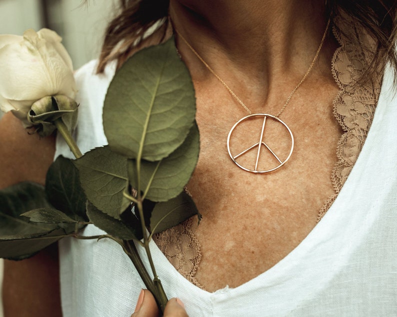 Peace Necklace / Peace Sign Necklace / Handcrafted Jewelry / Peace Sign / Large Peace Symbol Necklace / Gold Peace Necklace / Silver Peace image 10