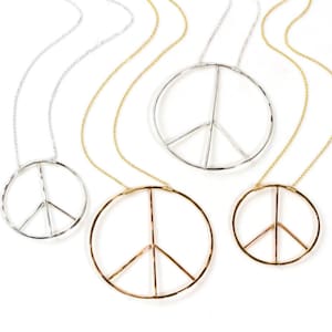 Peace Necklace / Peace Sign Necklace / Handcrafted Jewelry / Peace Sign / Large Peace Symbol Necklace / Gold Peace Necklace / Silver Peace image 1