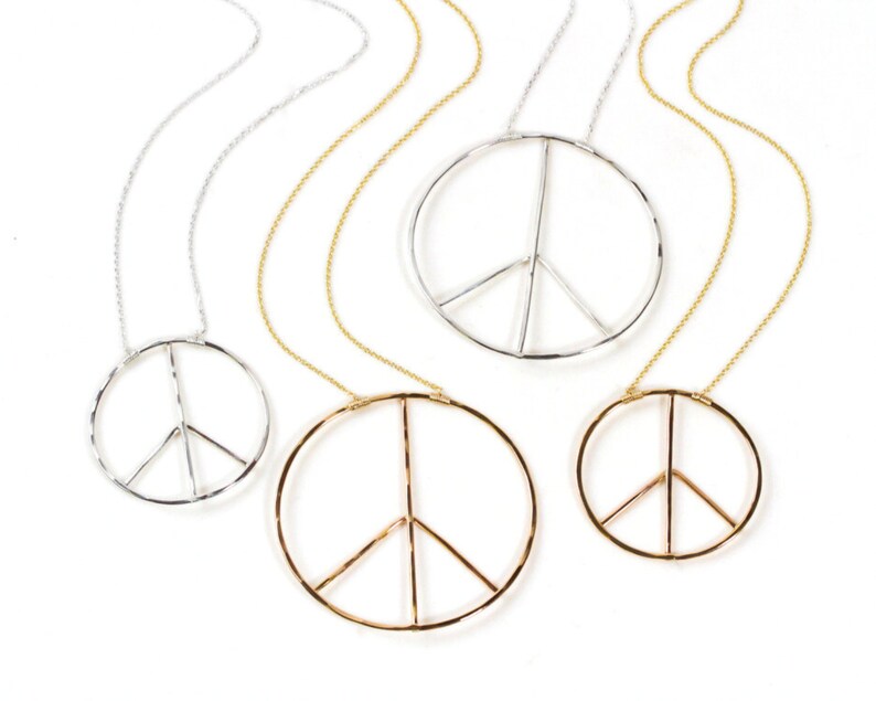 Peace Necklace / Peace Sign Necklace / Handcrafted Jewelry / Peace Sign / Large Peace Symbol Necklace / Gold Peace Necklace / Silver Peace image 1