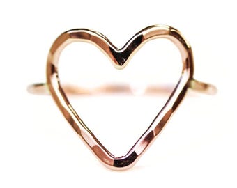 Open Heart Ring | Hammered Minimalist Jewelry | Gold Filled or Sterling Silver | Love Gift