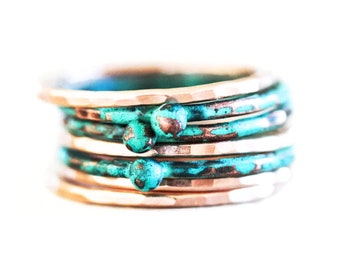 Stacking Rings / Stackable Rings / Mint Stacking Ring / Rose Gold Rings / Nugget Rings / Rustic Jewelry / Rustic Rings