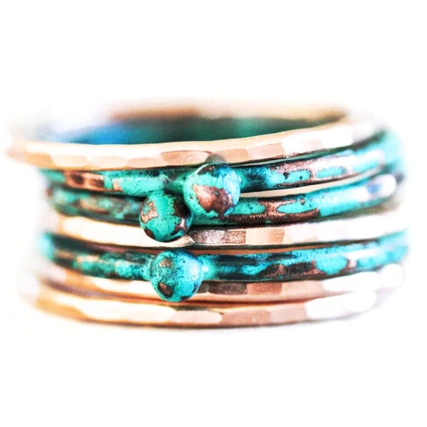 Stacking Rings / Stackable Rings / Mint Stacking Ring / Rose Gold Rings / Nugget Rings / Rustic Jewelry / Rustic Rings