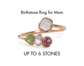 Anillo de piedra natal para mamá, anillo de piedra natal para madres, anillo de piedra natal familiar personalizado, regalo para abuela, anillo de piedra cruda